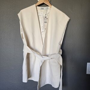 Zara Cream Sleeveless Belted Vest